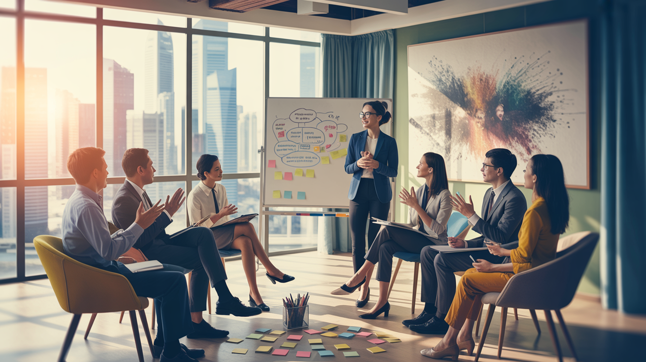 Singapore office workshop with diverse professionals in a psychological safety exercise.