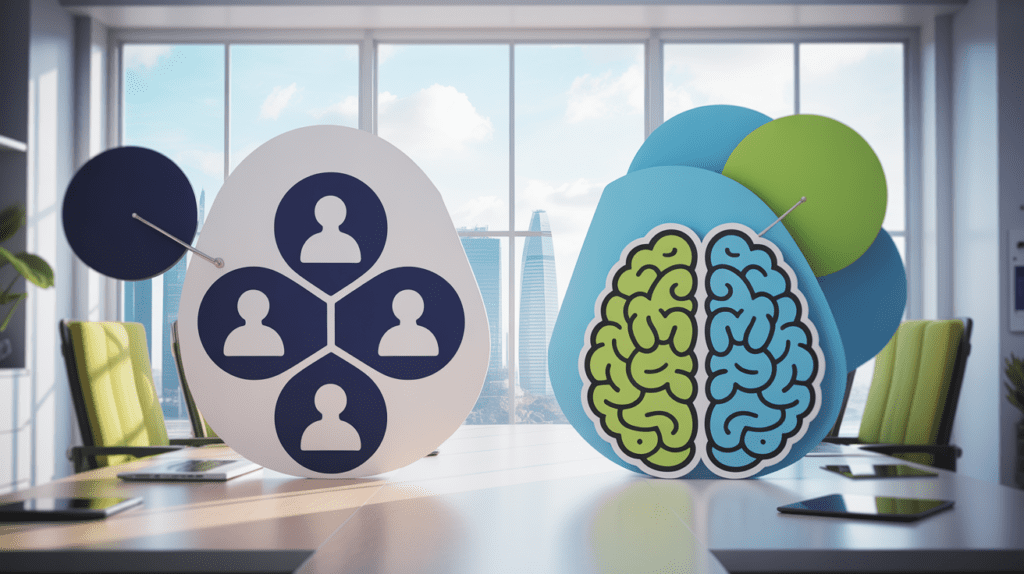 Corporate banner with Big Five icons and a colorful brain diagram, Singapore skyline in background.